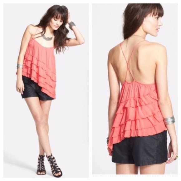 NWT Free People Pink Asymmetrical Ruffle Tank XS - Picture 2 of 5